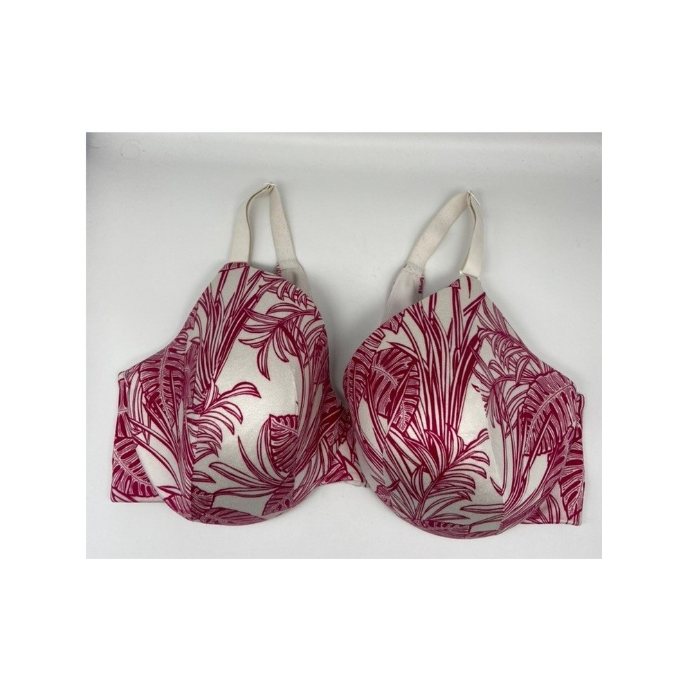 Cacique‎ Full Coverage Bra Womens 42DD White Magenta Tropical Palm Underwire